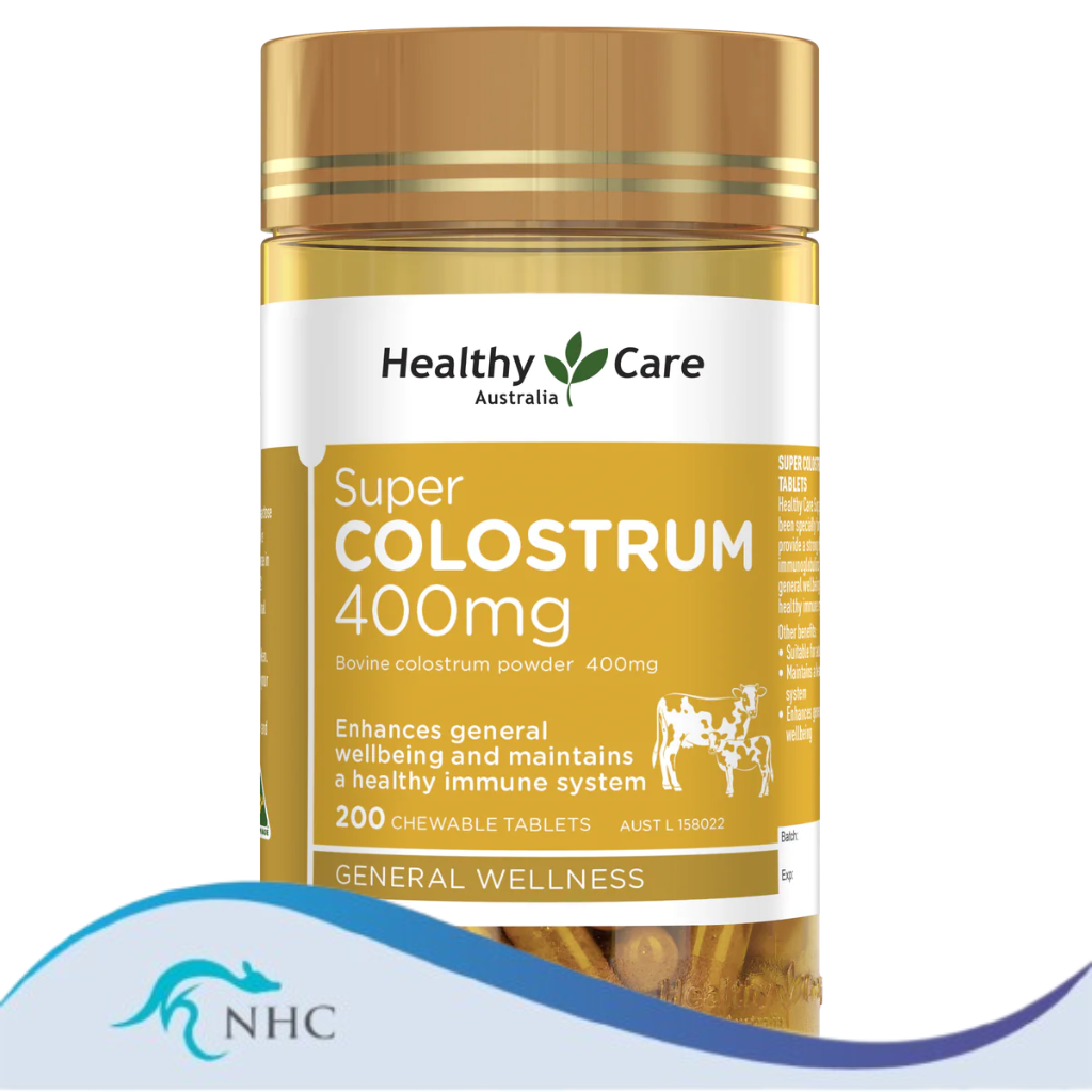 Healthy Care Super Colostrum 400mg 200 Chewable Tablets Exp 02/2026